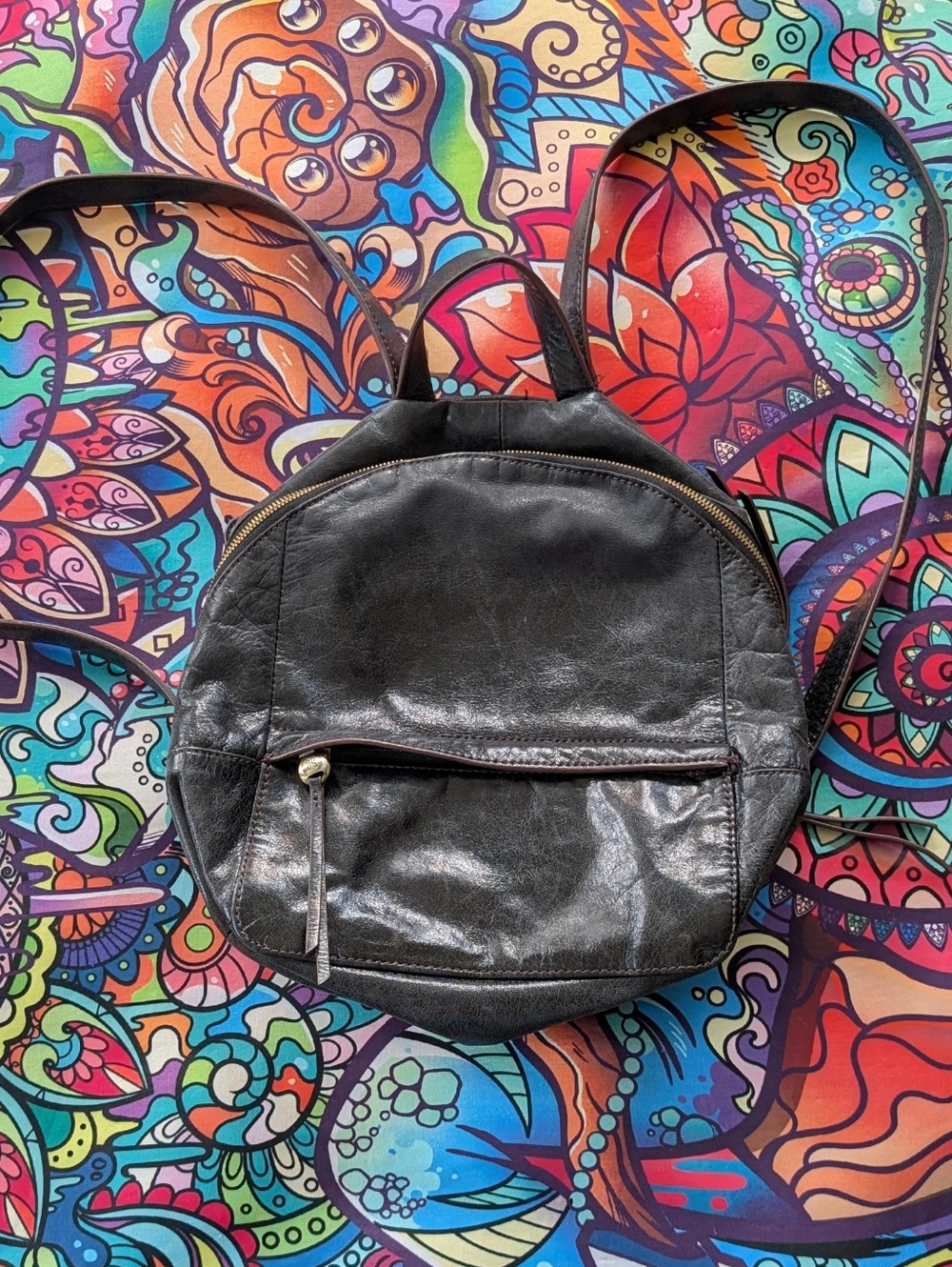 Hobo International Black Patent Leather Mini Backpack Shiny Gold Hardware